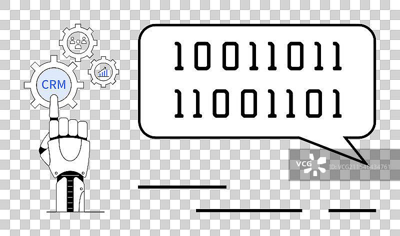 机器人手与客户关系管理齿轮和二进制互动图片素材
