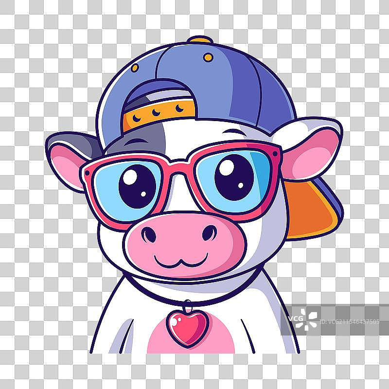 可爱的牛戴着蓝色帽子图片素材