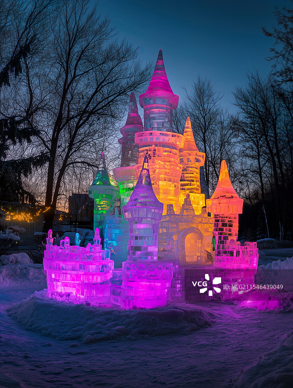 冰雪节冰雕城堡图片素材