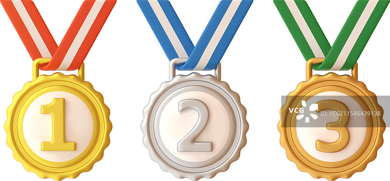 3D奖牌放置在运动冠军奖牌的丝带上图片素材
