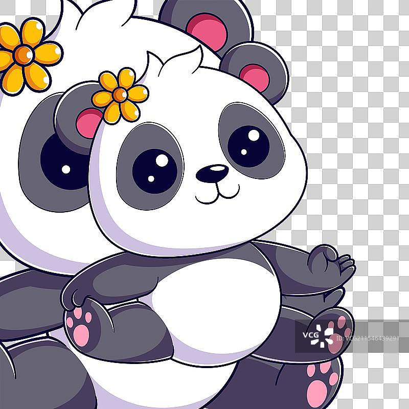 可爱的熊猫坐着做瑜伽动作图片素材