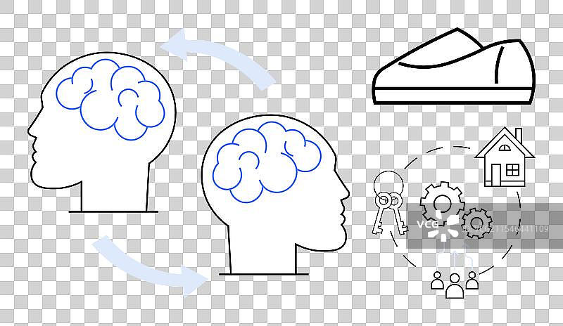 人脑与各种元素相连图片素材
