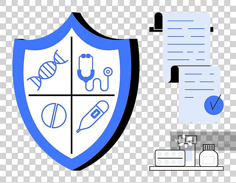 显示医疗符号的盾牌与文件图片素材