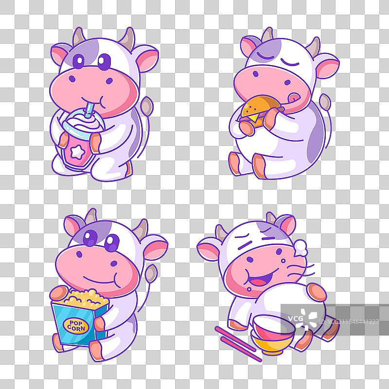 卡通风格的牛在吃东西图片素材