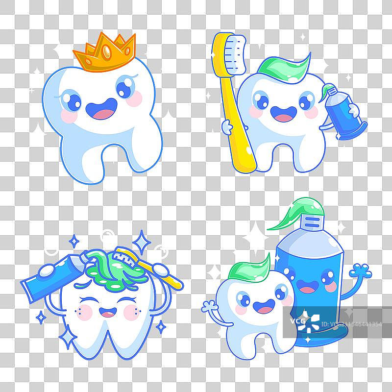 可爱的牙齿卡通风格套装图片素材