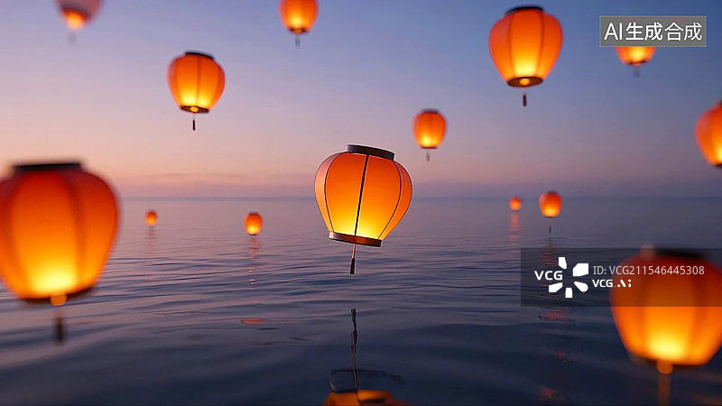 【AI数字艺术】灯笼孔明灯升空壮观景象图片素材