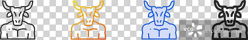 牛头人图标，细线性渐变蓝色描边图片素材