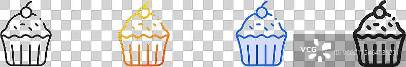 松饼图标，细线性渐变蓝色描边和图片素材