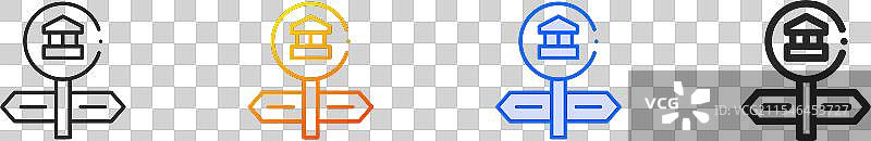 博物馆图标，细线性渐变蓝色描边和图片素材