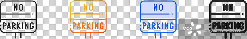 禁止停车图标，细线性渐变蓝色描边图片素材