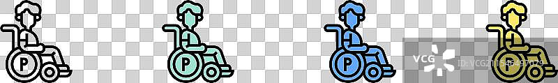 残疾人图标轮廓，绿色、蓝色和黄色风格图片素材