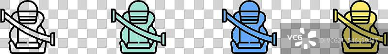 安全带图标轮廓，绿色、蓝色和黄色图片素材