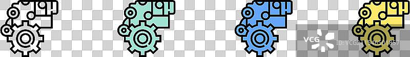 汽车零件图标轮廓，绿色、蓝色和黄色图片素材