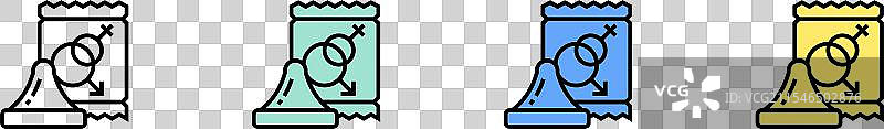 避孕套图标轮廓，绿色、蓝色和黄色风格图片素材