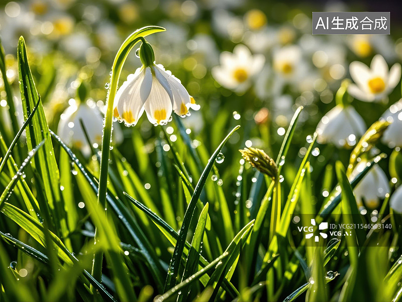【AI数字艺术】多彩番红花野菊花的春日花田图片素材