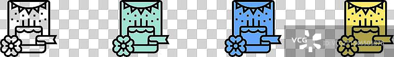 绿色、蓝色和黄色的贺卡图标轮廓图片素材