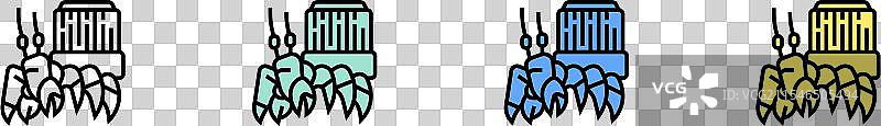绿色、蓝色和黄色的寄居蟹图标轮廓图片素材