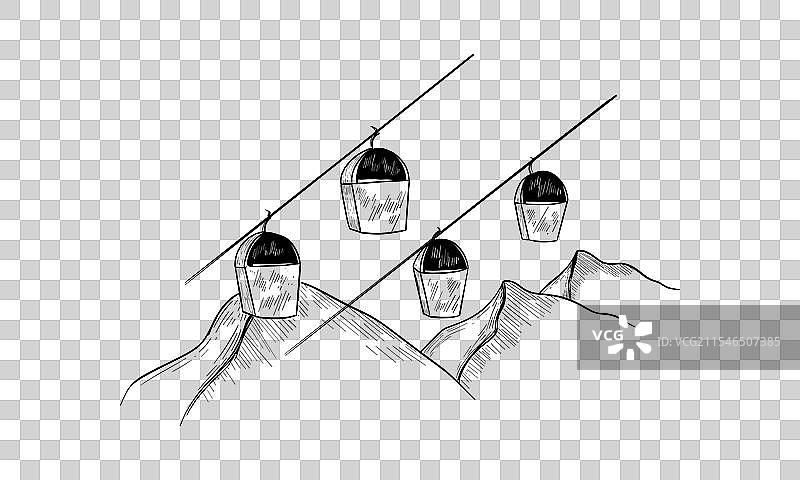 滑雪度假村的山脉风景手绘草图图片素材