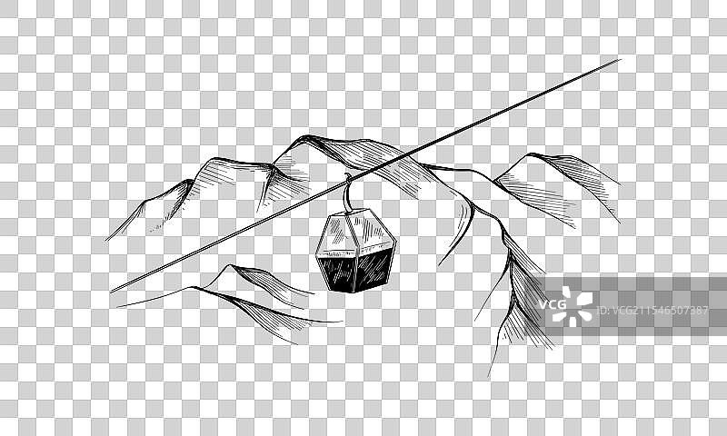 滑雪度假村的山脉风景手绘草图图片素材