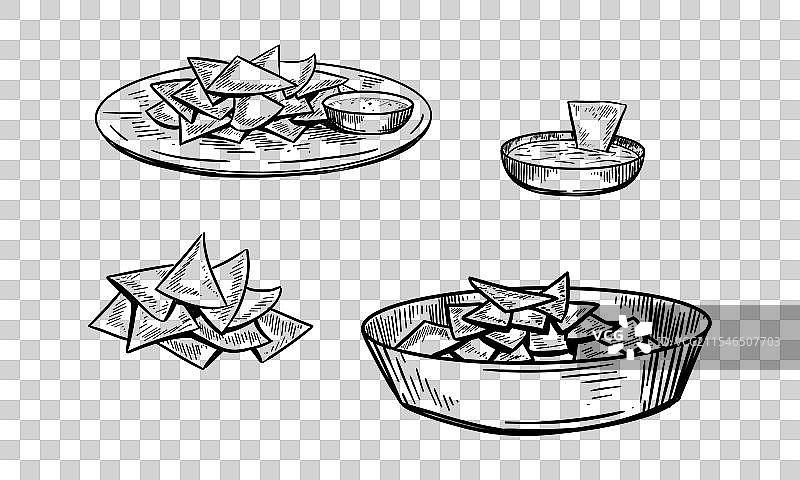 手绘的玉米片素描图片素材