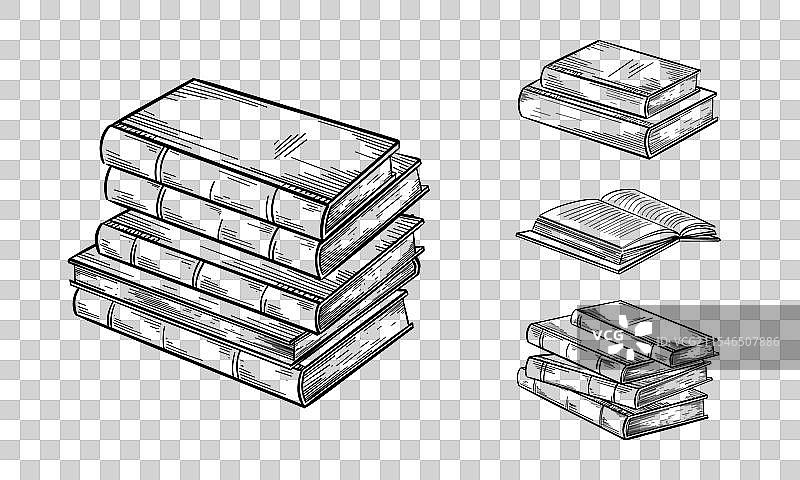 一组手绘的书籍堆叠，象征教育图片素材