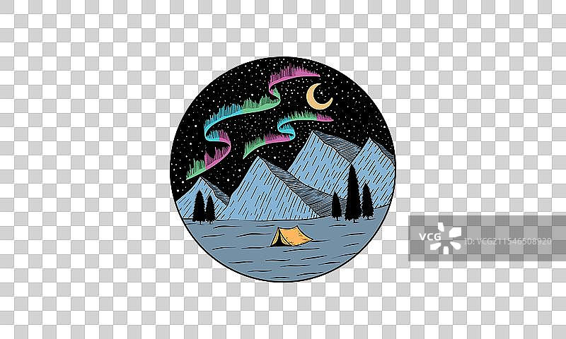 手绘的极光下露营图片素材