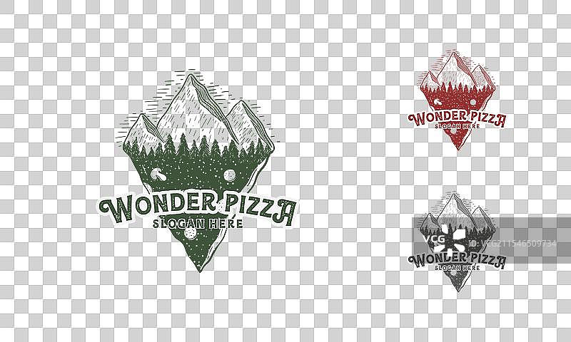 复古披萨与山脉手绘标志图片素材