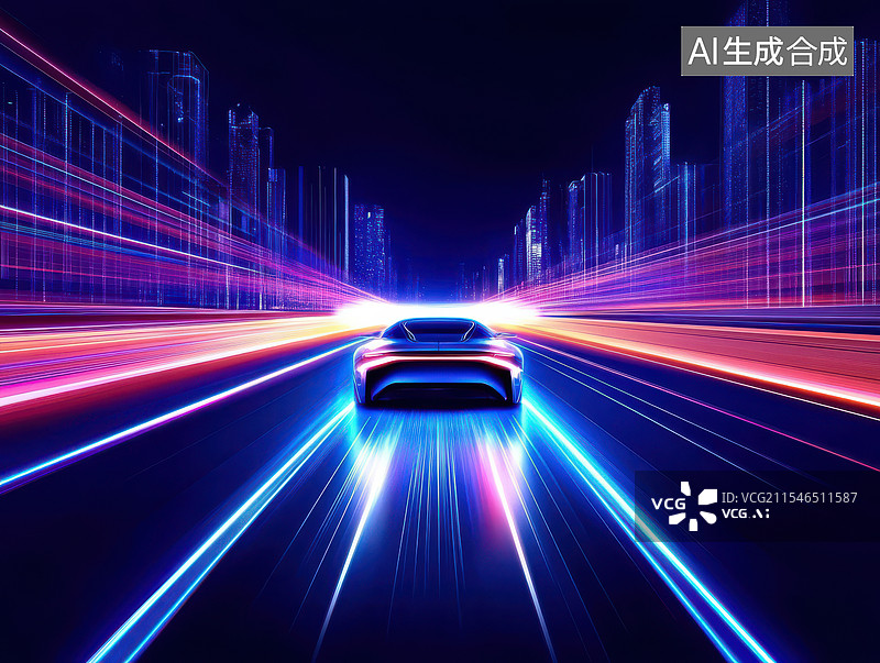 【AI数字艺术】一辆夜间行驶的高速跑车图片素材