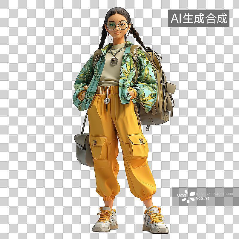 【AI数字艺术】3D春游潮流时尚男女人物形象图片素材