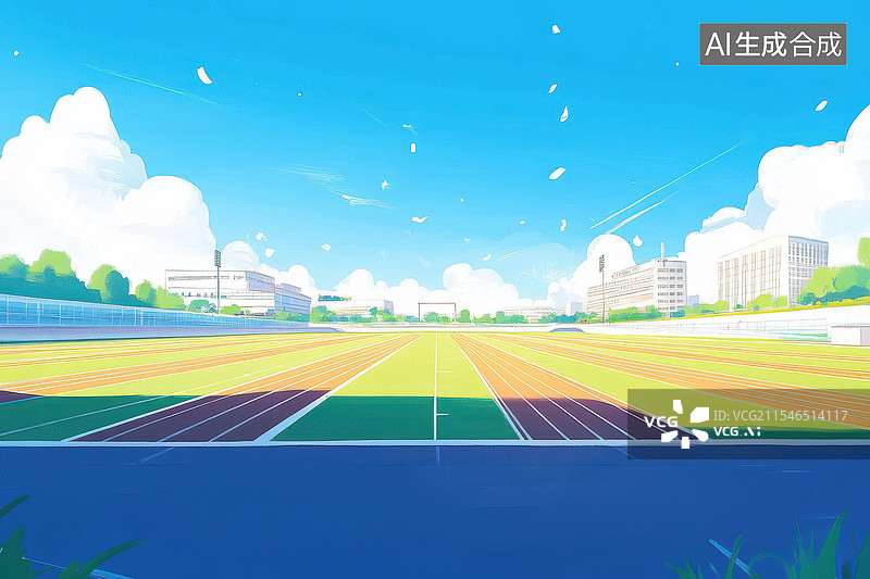 【AI数字艺术】开学季学校操场跑道场景插画图片素材