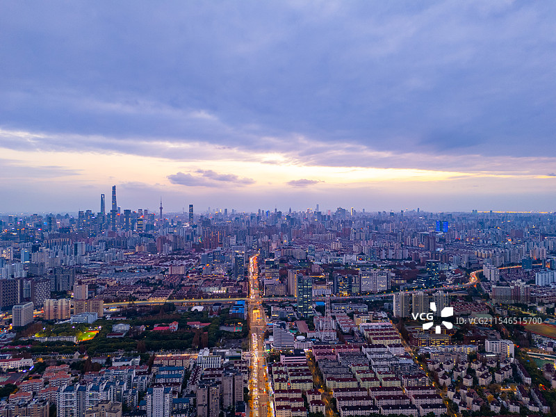 航拍上海杨浦区五角场夜景图片素材