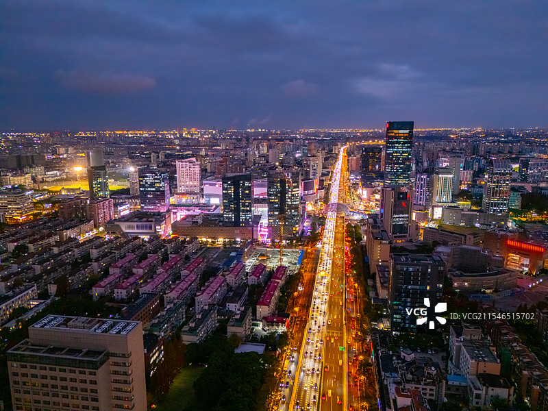 航拍上海杨浦区五角场夜景图片素材