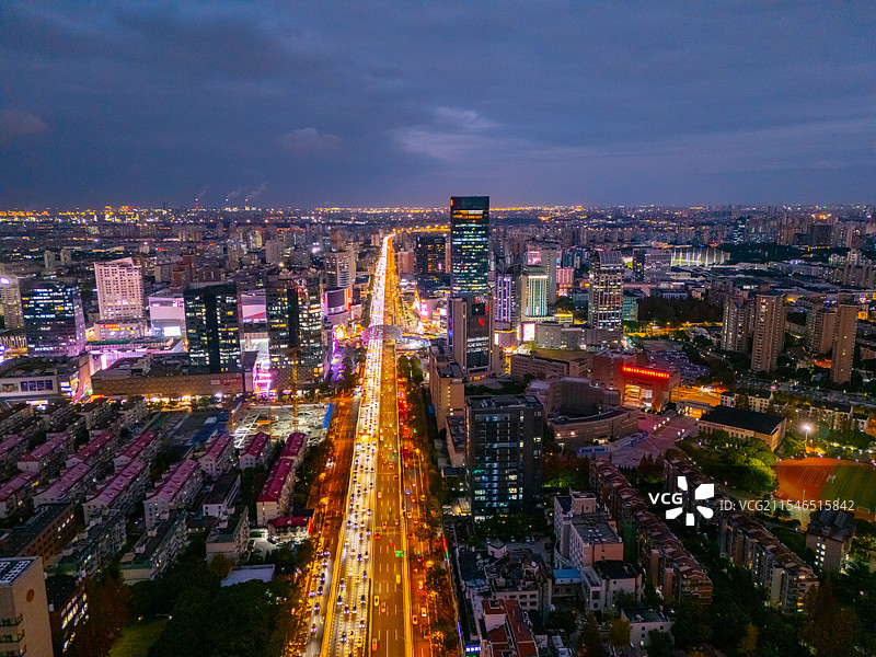 航拍上海杨浦区五角场夜景图片素材