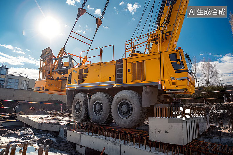 【AI数字艺术】蓝天白云下的起重机塔吊图片素材