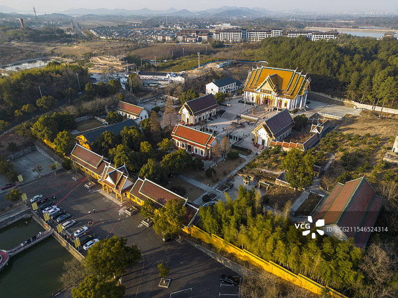 航拍中国江苏省常州市溧阳市天目湖生态旅游度假区报恩禅寺图片素材