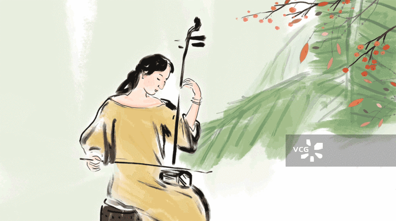 音乐，演奏，古典，乐器，中国画中国风水墨传统文化插画图片素材