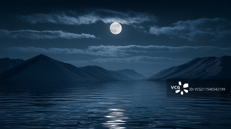 月夜湖泊图片素材