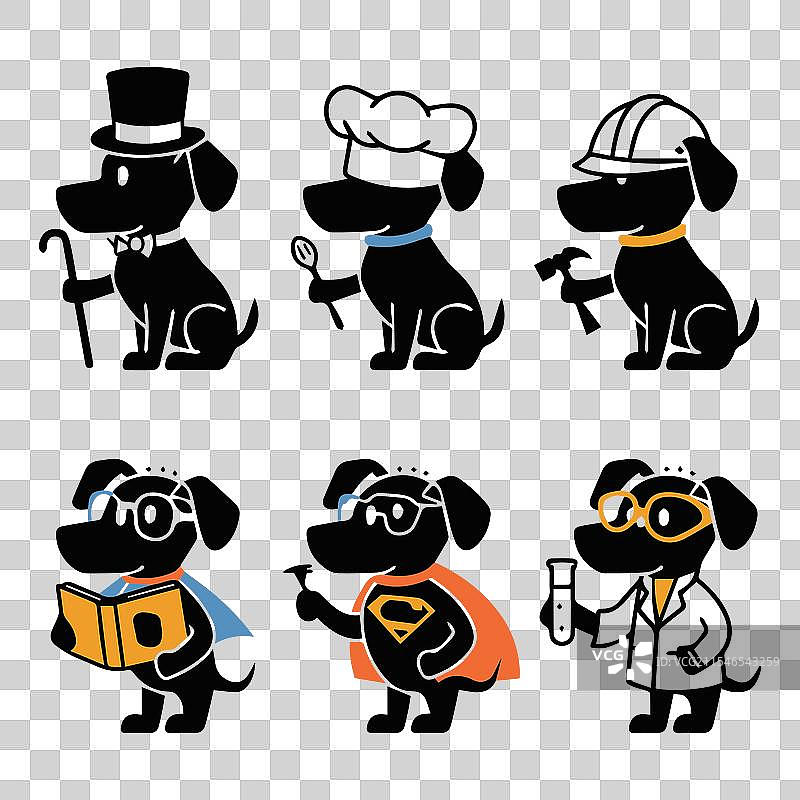 一组色彩斑斓的卡通狗游行场景图片素材