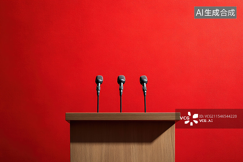 【AI数字艺术】红色背景的演讲台图片素材
