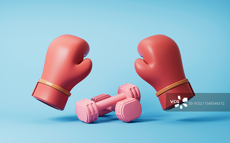 卡通风格拳套与哑铃三维渲染图片素材