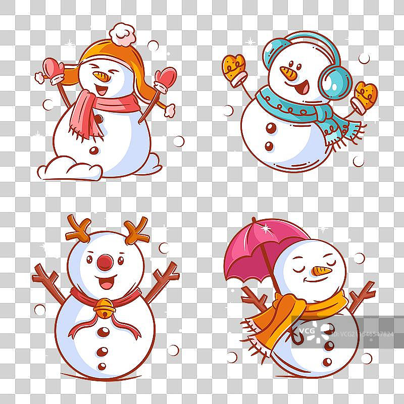 快乐的卡通风格雪人设计套装图片素材