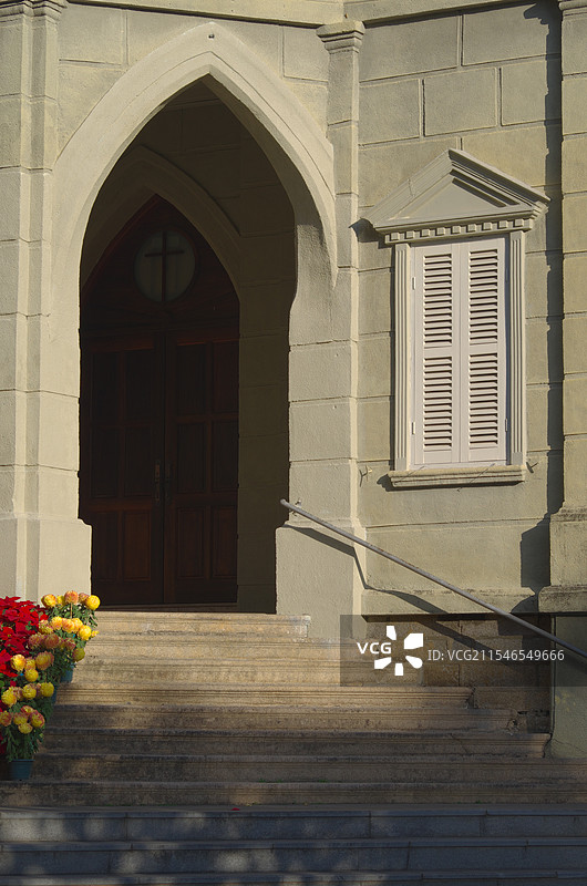 基督教东坂后礼拜堂，晨光中局部特写图片素材