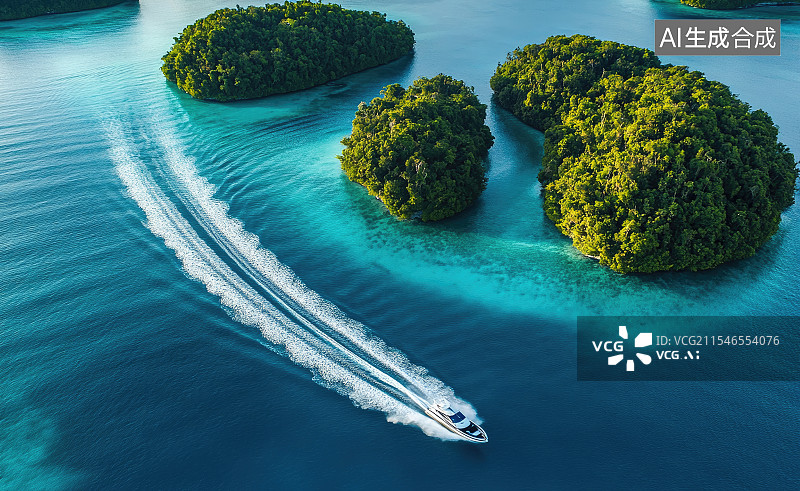 【AI数字艺术】环岛游艇航拍视角图片素材