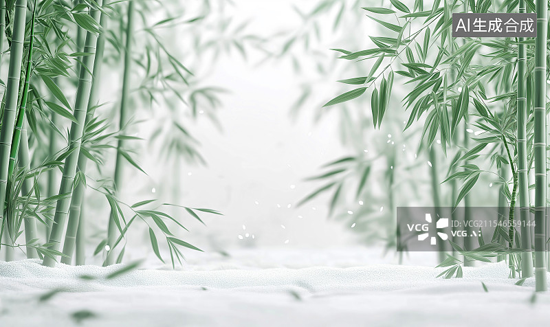 【AI数字艺术】冬天雪地里的竹林图片素材