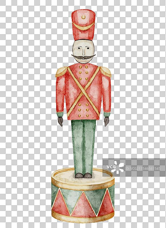 水彩画中的士兵玩具与鼓图片素材