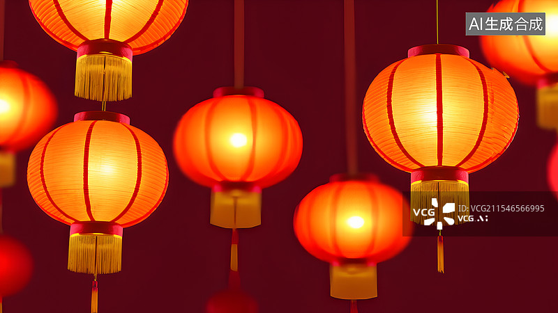 【AI数字艺术】元宵佳节，红灯笼插画。图片素材
