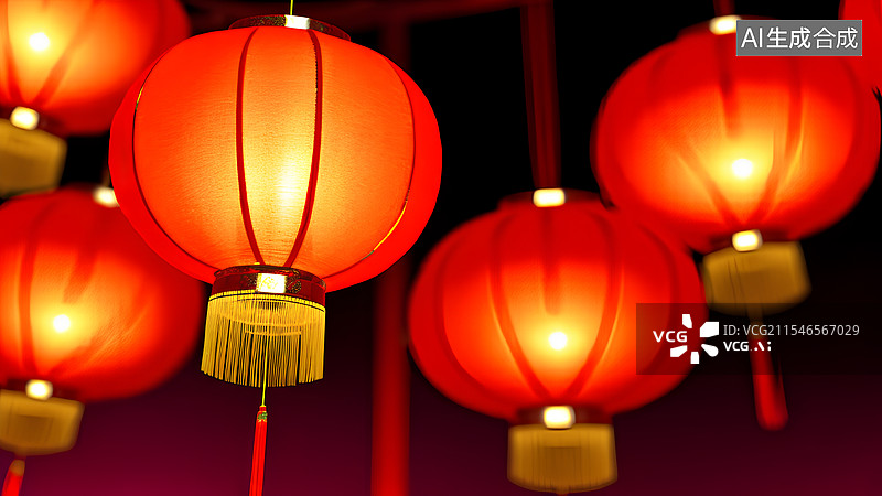 【AI数字艺术】元宵佳节，红灯笼插画。图片素材