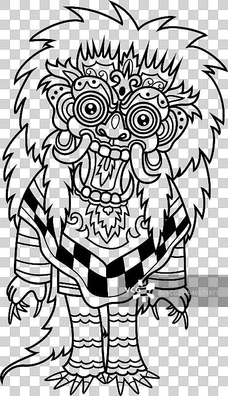 巴厘岛巴龙的黑白纹身风格图片素材