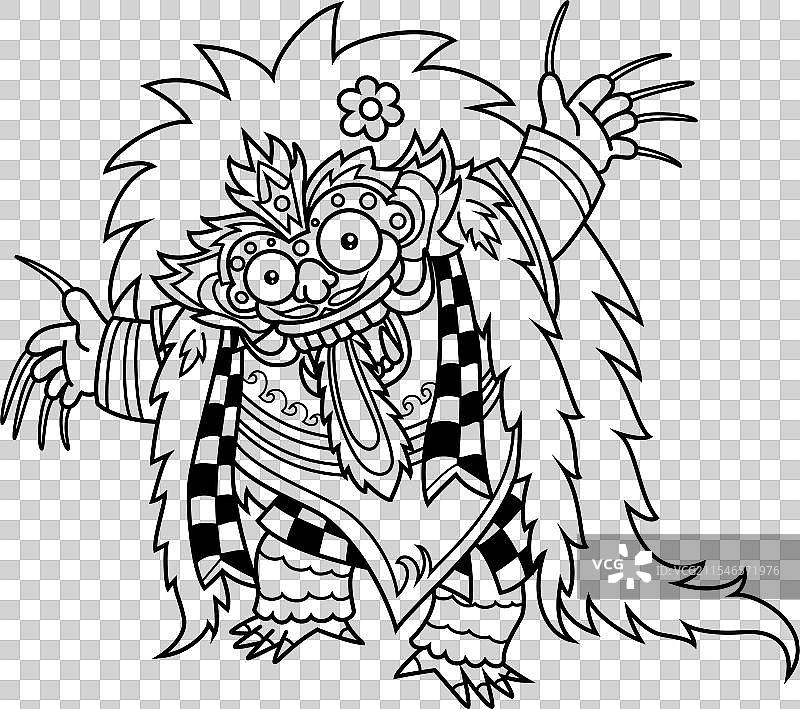 巴厘岛巴龙的黑白纹身风格图片素材