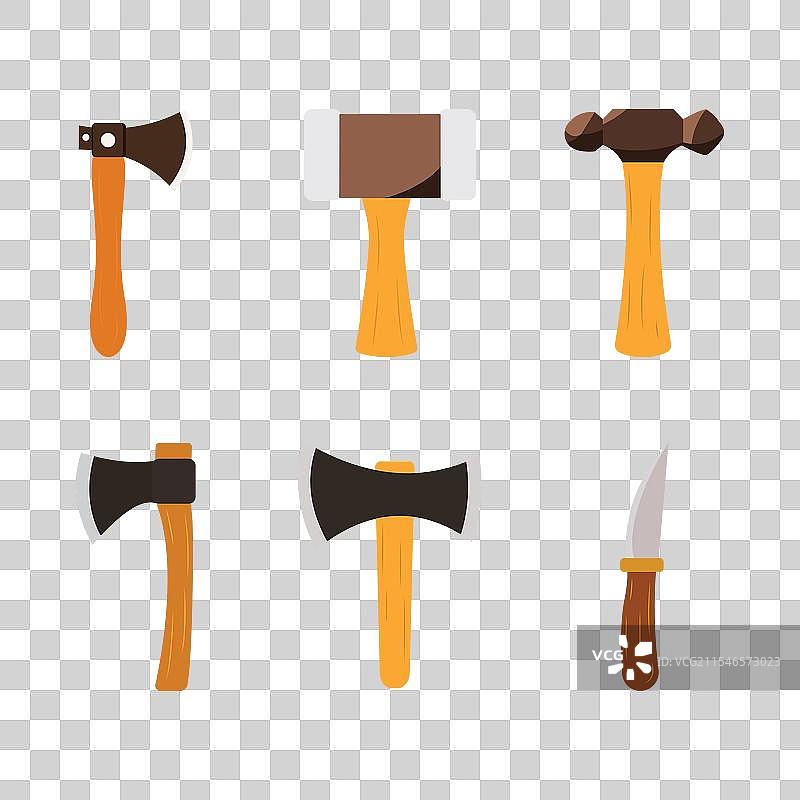 木匠的锤子、斧头和刀具集合图片素材